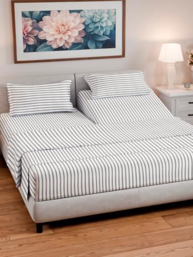 Flex Top Split Head King 4 Piece Sheet Set - Soft & Cooling - Grey Stripes