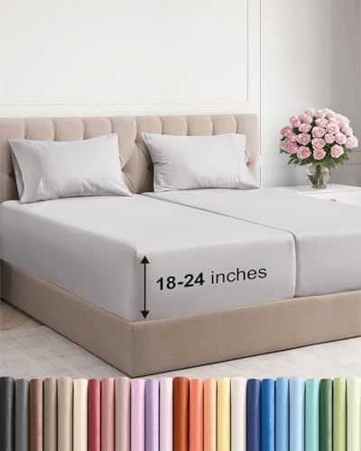 Extra Deep Split King Sheet Set - 5 Piece Breathable Cooling - French Grey