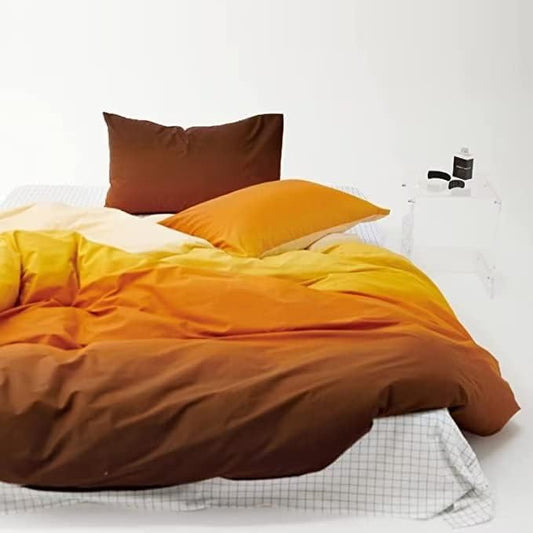 Houseri Queen Comforter Set Gradient Orange, 3 Piece Lightweight Cream and Yellow Bedding Gold Brown Aesthetic Art Style Soft Comfy Sunset Yellow Comforters Bed Sets Queen for Teen Girls Women