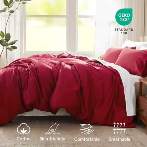 Twin Duvet Cover,100% Egyptian Cotton Duvet Cover Set,1600 Thread Count Feel Super Soft Comfortable Chic Lightweight 2 PCs Home Bedding Set (Red, 68''x90''