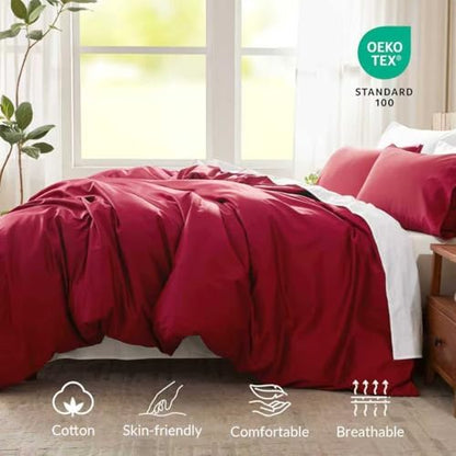 Twin Duvet Cover,100% Egyptian Cotton Duvet Cover Set,1600 Thread Count Feel Super Soft Comfortable Chic Lightweight 2 PCs Home Bedding Set (Red, 68''x90''
