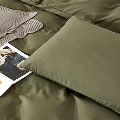Wellboo Olive Green Comforter Sets Full Size Solid Dark Green Bedding Soft