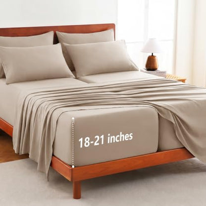 CozyLux Split King Sheets 7-Piece, 21-Inch Deep Pocket, Soft Brushed Feel