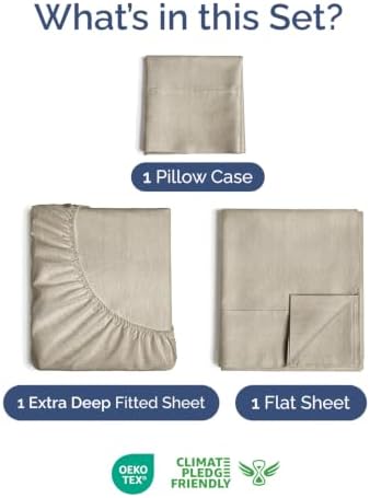 Extra Deep Pocket Twin Sheet Set - Breathable & Cooling - Heathered Beige