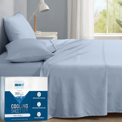 Coolmax® Cooling Sheets for Hot Sleepers, King Size, Light Blue