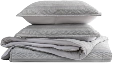 SLEEP ZONE Comforters Full Set, Wave Stripe Boho Bedding Set Gray 3 Pcs
