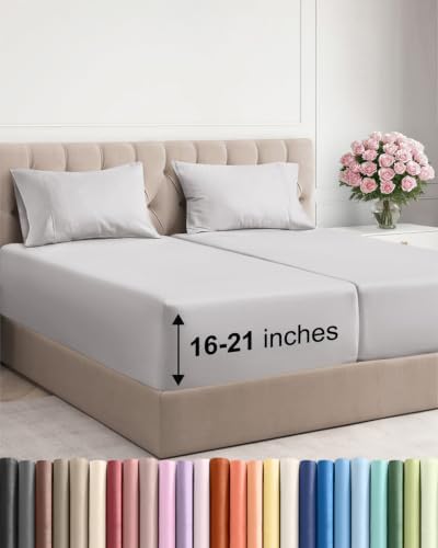 Extra Deep Pocket Split King Sheet Set - Breathable & Cooling - French Grey