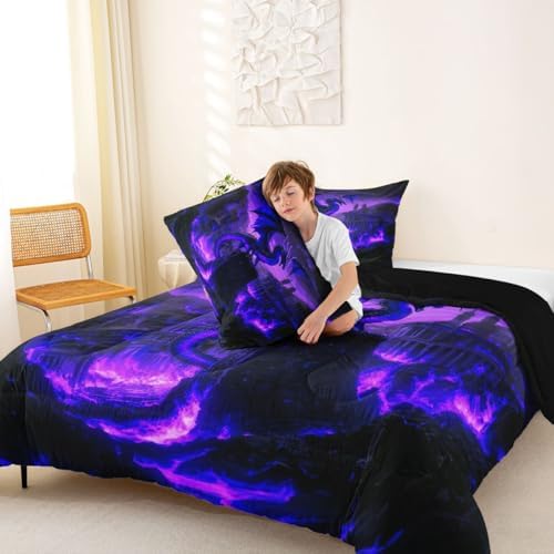 Feelyou Dragon Bedding Set Soft for Boys Girls, Fantasy Animal Comforter Set Full Size Jungle Duvet Quilt Microfiber Wild Animal Bedroom Decor Magical Beast 3 Pcs with 2 Pillow Cases