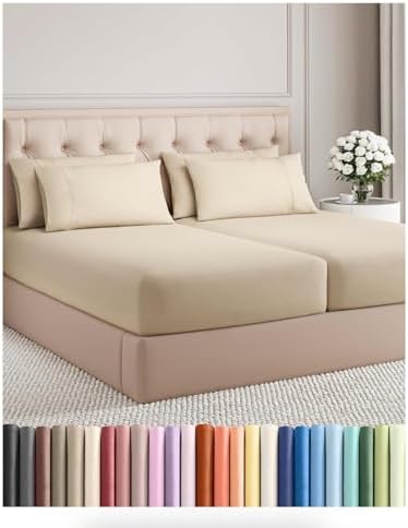 Split King 7 Piece Bed Sheet Set - Comfy, Breathable & Cooling - Wheat