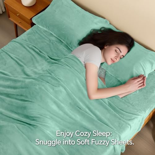 BEDELITE Flannel Sheets King Size, Haze Blue, 4 Pieces