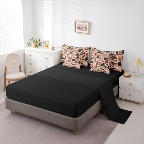 Erosebridal Camouflage 7 Piece Bedding Set Twin Hunter Deer Comforter Set with Sheets Woods Army Pink Brown Camo Bed in a Bag Hound Wolf Turkey Bear Pattern for Kids Boys Girls