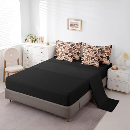 Erosebridal Camouflage 7 Piece Bedding Set Full Hunter Deer Comforter Set with Sheets Woods Army Pink Brown Camo Bed in a Bag Hound Wolf Turkey Bear Pattern for Kids Boys Girls