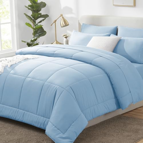 CozyLux Oversized King Comforter Set Baby Blue - 7 Pieces Bed in a Bag