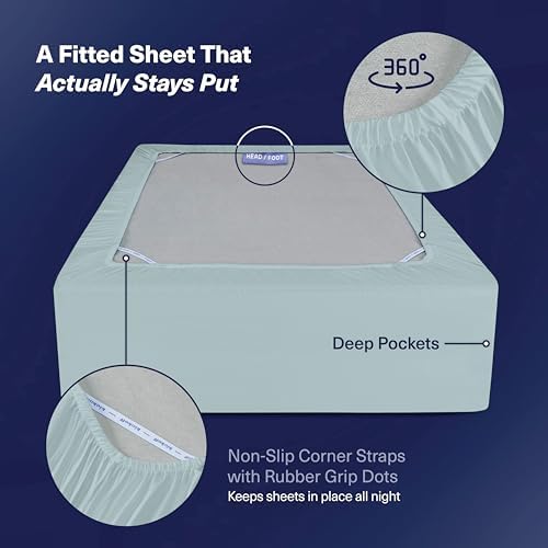 Kickoff Viscose Bamboo Sheets Queen Size 4-pc 100% Organic Bamboo Viscose Bed Cooling Sheets Queen Size Set Cool Bedding for hot Sleepers Sheet Set - Gift Ready Packaging (Coastal Blue, Q)