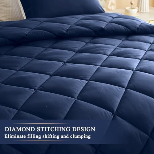 120x128 Oversized King Comforter, Extra Large King Size Comforter Oversized, All Season Soft Lightweight Quilt Down Alternative Duvet Insert with 8 Corner Tabs(120x128, Navy Blue)