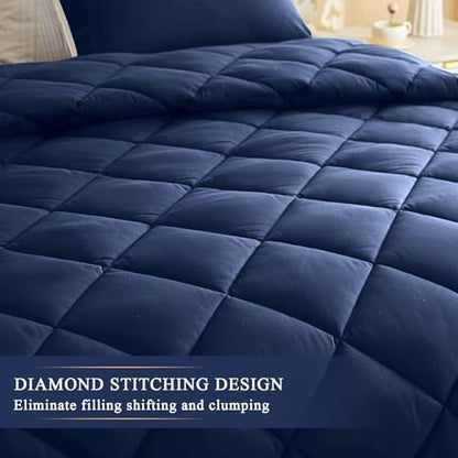 120x128 Oversized King Comforter, Extra Large King Size Comforter Oversized, All Season Soft Lightweight Quilt Down Alternative Duvet Insert with 8 Corner Tabs(120x128, Navy Blue)