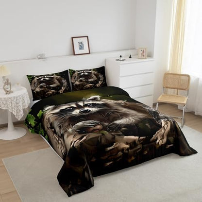 Feelyou Cute Raccoon Comforter Set Queen Size 3 Pieces for Girls Boys