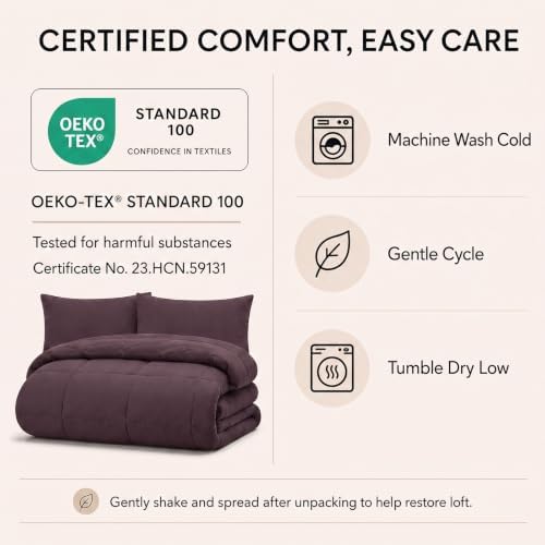 CozyLux Full Size Comforter Sets Cocoa Powder - 7 Pieces Bed in a Bag