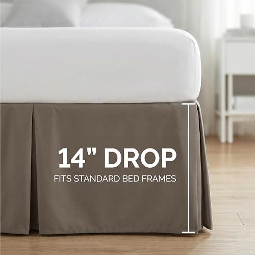 Southshore Fine Living King Bed Skirt 14 Inch Drop Soft Pleated Dark Taupe