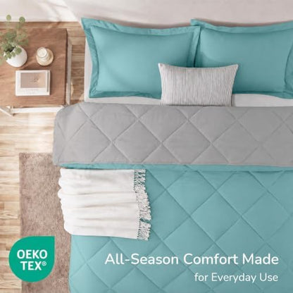 downluxe California King Comforter Set Reversible 3 Pieces, Light Blue/Gray