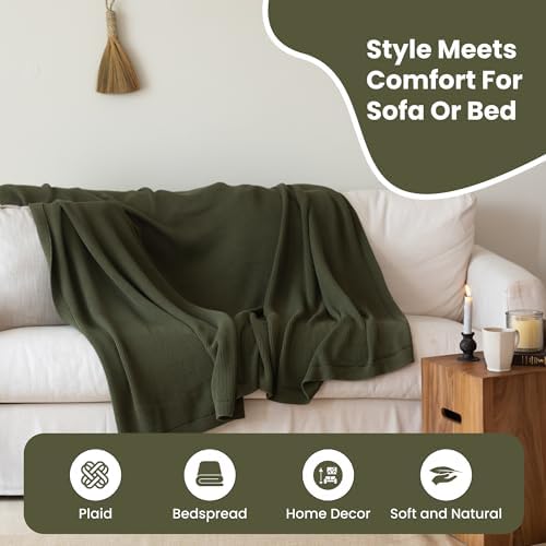 Dalisa Alina GOTS Organic Cotton Throw Blanket, Pepper Green, 60x80 in