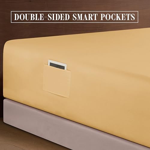 Elegant Comfort 4-Piece Bed Sheet Set - Luxury Bedding 1500 Premium Hotel Quality Microfiber, All Around Elastic 18-24 Inches Deep Fitted Sheet- Extra Deep Pocket Sheets, Twin/Twin XL, Camel-Gold
