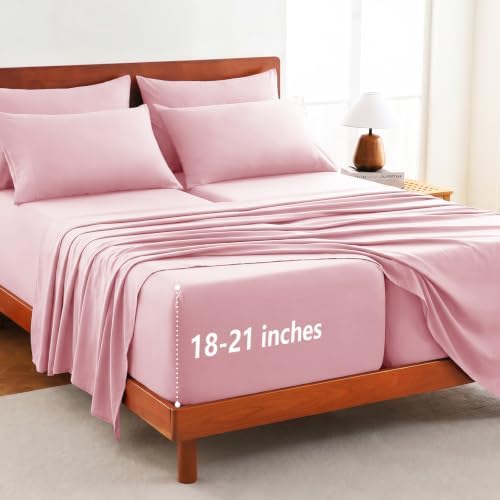 CozyLux Split King Sheets 7-Piece, 21-Inch Deep Pocket, Soft Brushed Feel