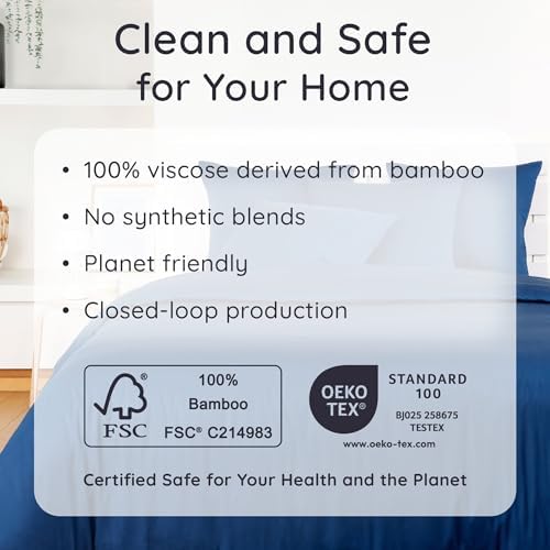 Bambaw Twin Sheets Set – 4-Piece 100% Viscose Derived from Bamboo Sheet Set, Cooling, Silky Soft & Breathable, Moisture Wicking, Deep Pocket Fits Up to 15" Mattresses (Navy Blue)
