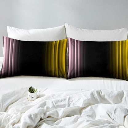 Feelyou Teens Abstract Ombre Decorations Bedding Set for Kids Women Pink Yellow and Black Bed Sheets Set Geometric Modern Fitted Sheet Sets Room 4Pcs King Size