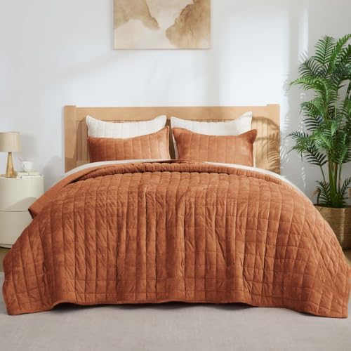 BEDELITE Velvet Quilt Set Queen Size, Luxury Velvet Comforter Bedding