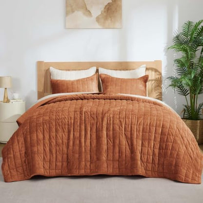 BEDELITE Velvet Quilt Set Queen Size, Luxury Velvet Comforter Bedding