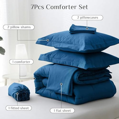JOLLYVOGUE Full Comforter Set, Ultra-Soft Bed in a Bag Full Size 7 Pieces, Oeko-TEX Certified Bedding Set with Down Alternative Comforter, Sheets, Pillowcases & Shams, Teal