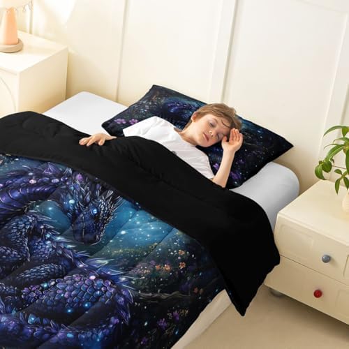 Feelyou Dragon Bedding Set Soft for Boys Girls, Jungle Dragon Comforter Set Queen Size Magical Beast Duvet Quilt Microfiber Fantasy Animal Bedroom Decor Wild Life 3 Pcs with 2 Pillow Cases