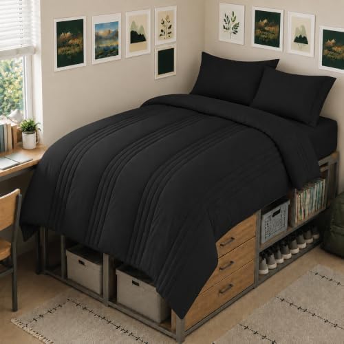 CozyLux Twin XL Comforter Set Black - 5 Pieces Complete Bedding Set