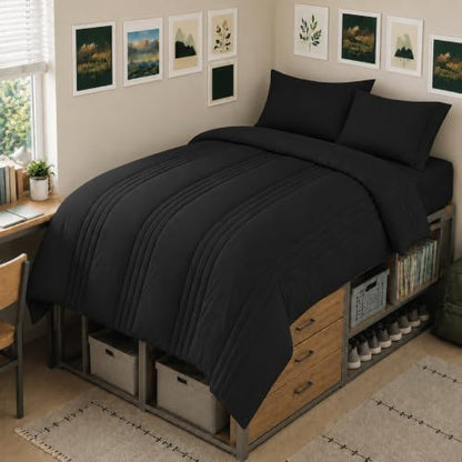CozyLux Twin XL Comforter Set Black - 5 Pieces Complete Bedding Set