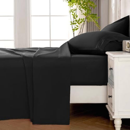 ROSE&RISY Black Full Sheet Set, 4 Pieces Soft Bedding Queen Sheet Set, Breathable and Cooling,Includes 1 Fitted Sheet, 1 Flat Sheet, 2 Pillow Cases - Deep Pocket (Black, Full)