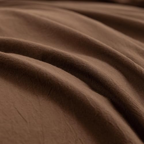 BESTOUCH Cotton Solid Duvet Cover Set Linen Feel Cocoa Brown Alaska King