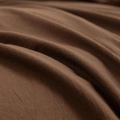 BESTOUCH Cotton Solid Duvet Cover Set Linen Feel Cocoa Brown Alaska King