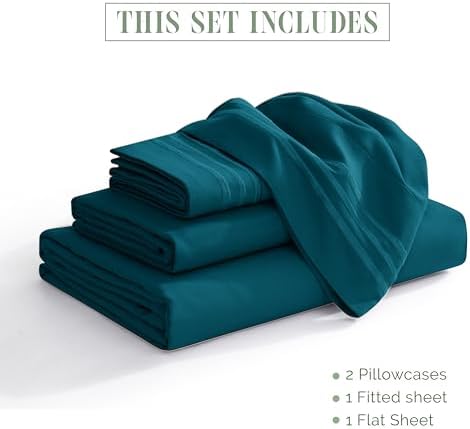 Elegant Comfort 4-Piece Bed Sheet Set - Luxury Bedding 1500 Premium Hotel Quality Microfiber, All Around Elastic 18-24 Inches Deep Fitted Sheet- Extra Deep Pocket Sheets, California King, Marine Teal