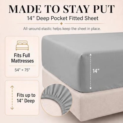 CozyLux Full Size Comforter Set Light Grey, 7 Pieces Bed in a Bag