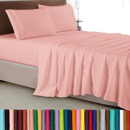 Elegant Comfort Luxury 4-Piece Bed Sheet Set - Luxury Bedding 1500 Premium Hotel Quality Microfiber, Wrinkle Resistant Cool & Breathable, Easy Elastic Fitted, Queen, Dusty Rose