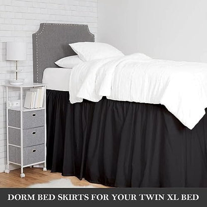 Crown Collection Full XL 32" Inch Drop Long Dorm Bed Skirt, Ruffled Pattern College Dorm Room Bed Skirts, Split Corner, Easy Care, No Wrinkle Microfiber Bed Skirt