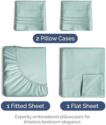 Queen Size 4 Piece Sheet Set - Ultra Soft & Cooling Bed Sheets - Light Teal