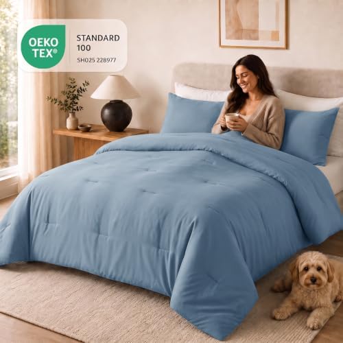 CozyLux Twin Comforter Set, 2 Pieces Down Alternative Bedding, Grayish Blue