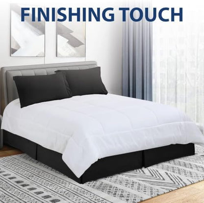 Cathay Home Twin Bed Skirt, 14" Drop Dust Ruffle, Dark Black