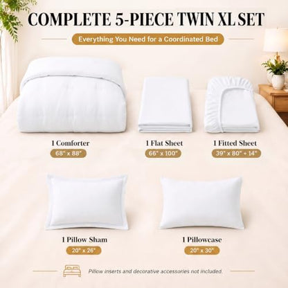 CozyLux Twin XL Comforter White, 5 Pieces Bed in a Bag