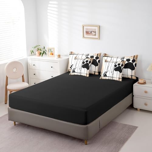 Erosebridal Bear Paw Print Bed in A Bag with Sheets Queen Vintage Wooden Boards 7 Piece Comforter Set Woodland Wildlife Bedding Set for Kids Boys Girls,Rustic Farmhouse Bedding Comforter Sets