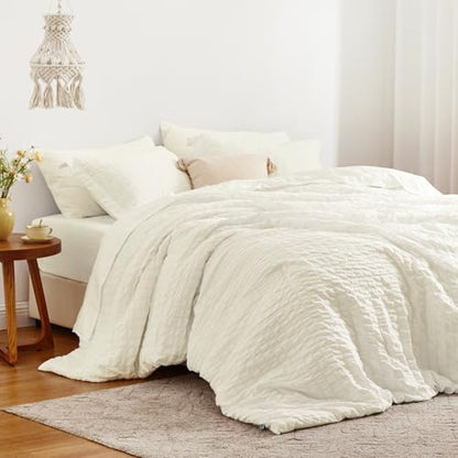 Love's cabin Seersucker Ivory King Size Comforter Set