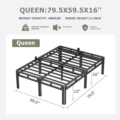 NKZ 2-in-1 Queen Size Metal Platform Bed Frame, 16 Inch Heavy Duty Bed Base