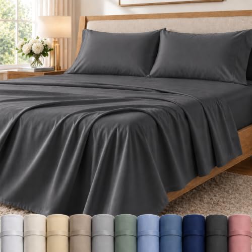 Twin Sheet Set, 400 Thread Count Cotton Sheet & Pillowcase Sets - Charcoal